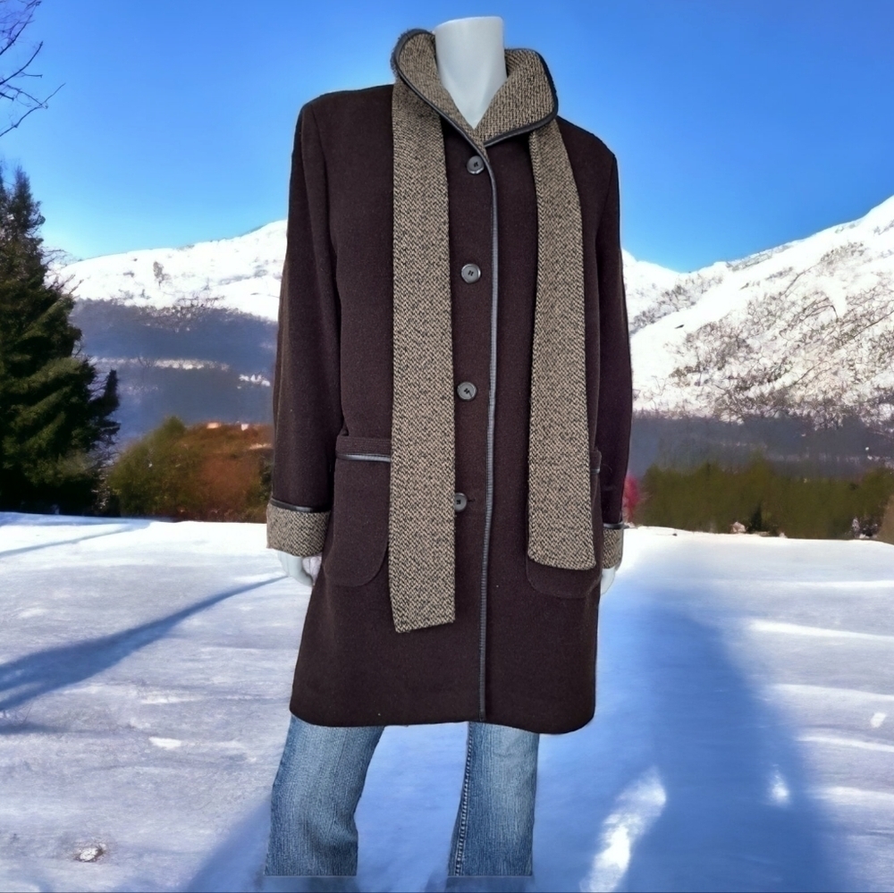 Vintage Fen-nelli Wool Cashmere Long Cardigan Coat Sweater Jacket Scarf